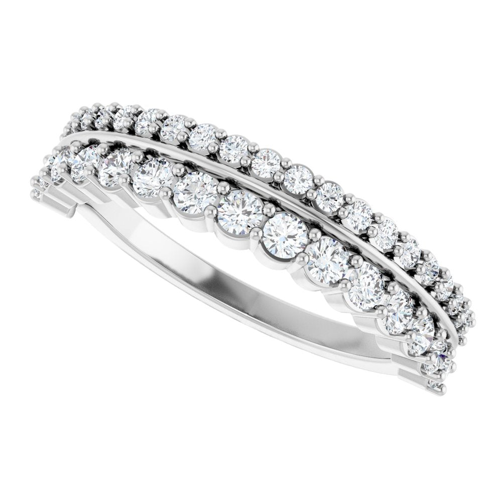 14K White 5/8 CTW Natural Diamond Double Row Anniversary Band
