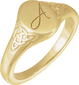 14K Yellow Engravable Oval Celtic-Inspired  Signet Ring