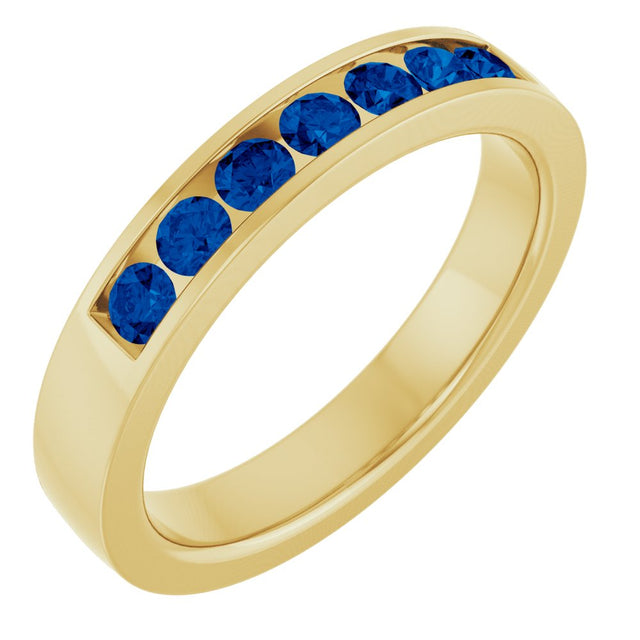 14K Yellow Gold Lab-Grown Sapphire Anniversary Band