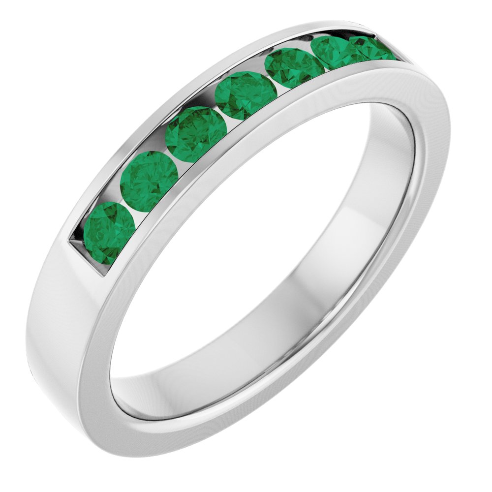 14K White Gold Lab-Grown Emerald Anniversary Band