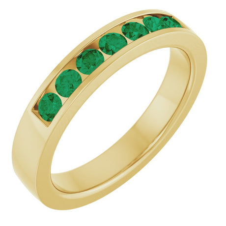 14K Yellow Gold Lab-Grown Emerald Anniversary Band