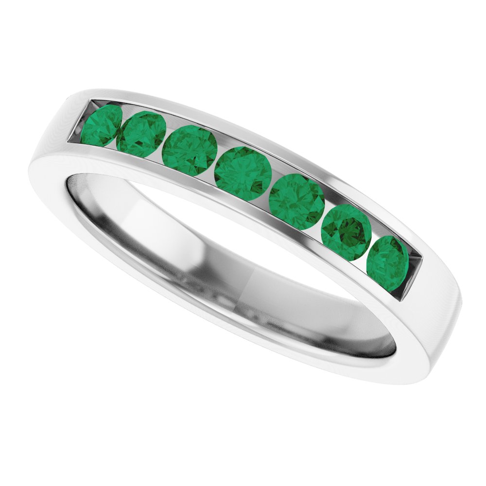 14K White Gold Lab-Grown Emerald Anniversary Band