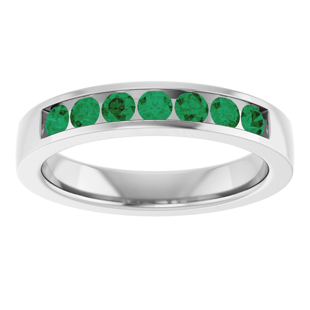 14K White Gold Lab-Grown Emerald Anniversary Band
