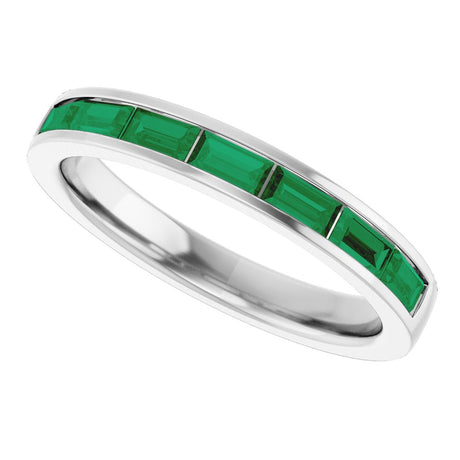 14K White Gold Lab-Grown Emerald Anniversary Band