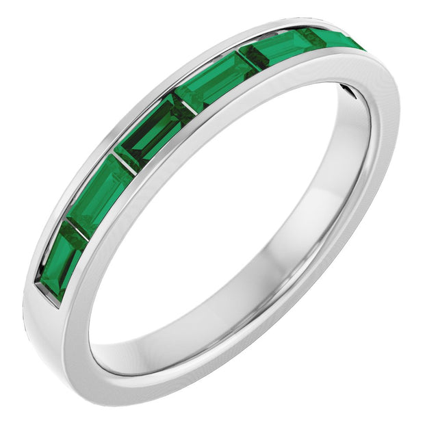 14K White Gold Lab-Grown Emerald Anniversary Band