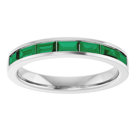 14K White Gold Lab-Grown Emerald Anniversary Band