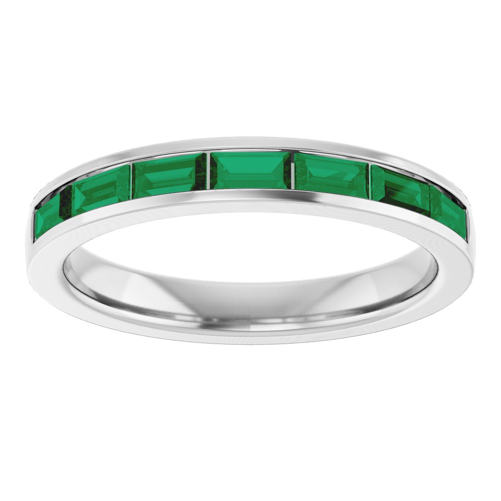 14K White Gold Lab-Grown Emerald Anniversary Band
