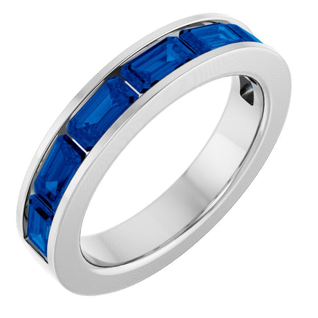 14K White Gold Lab-Grown Sapphire Anniversary Band