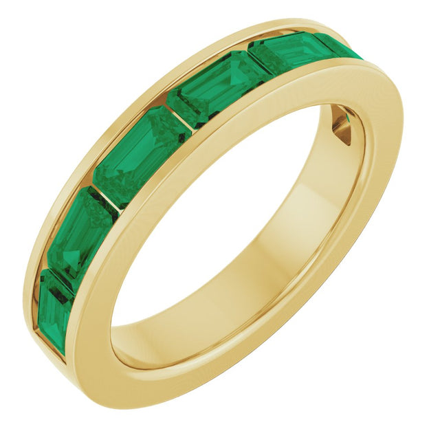 14K Yellow Gold Lab-Grown Emerald Anniversary Band