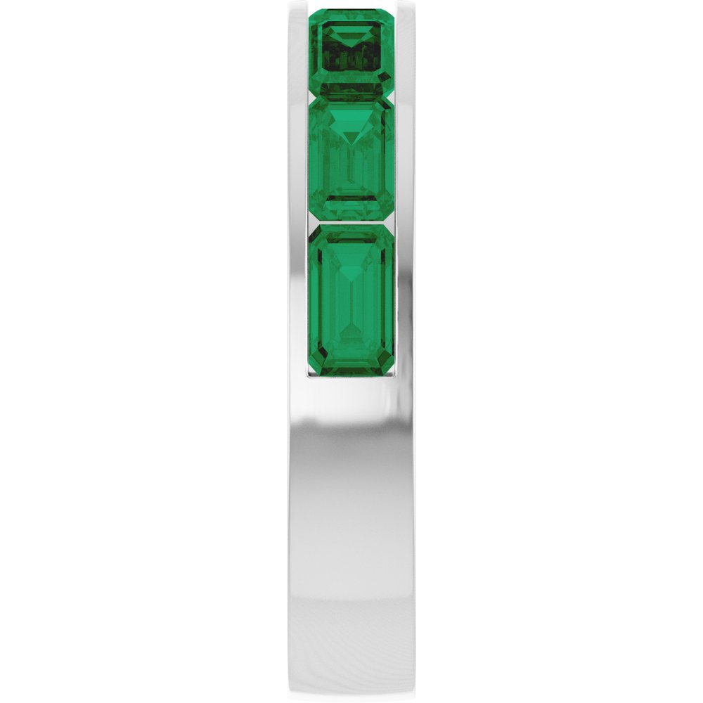 14K White Gold Lab-Grown Emerald Anniversary Band