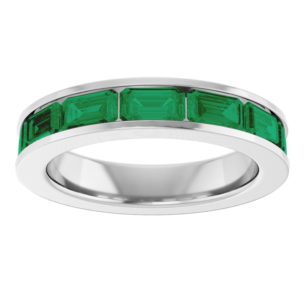 14K White Gold Lab-Grown Emerald Anniversary Band