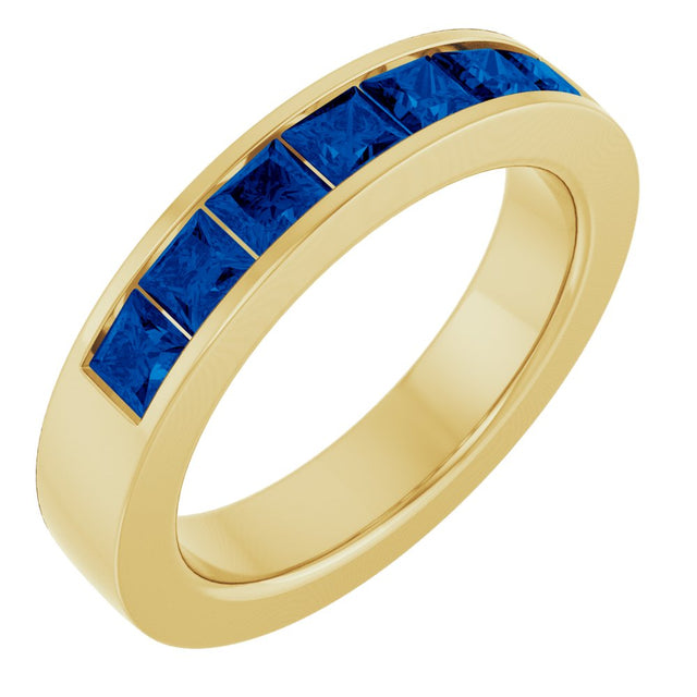 14K Yellow Gold Lab-Grown Sapphire Anniversary Band