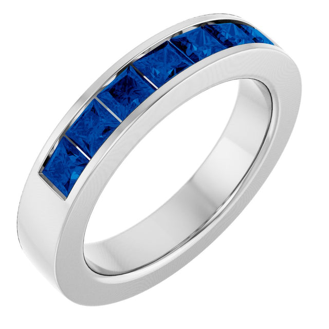 14K White Gold Lab-Grown Sapphire Anniversary Band