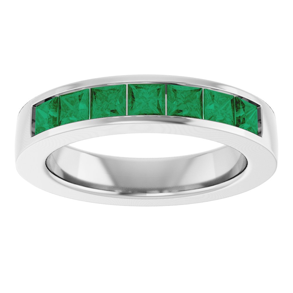 14K White Gold Lab-Grown Emerald Anniversary Band