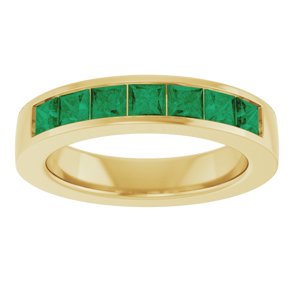 14K Yellow Gold Lab-Grown Emerald Anniversary Band