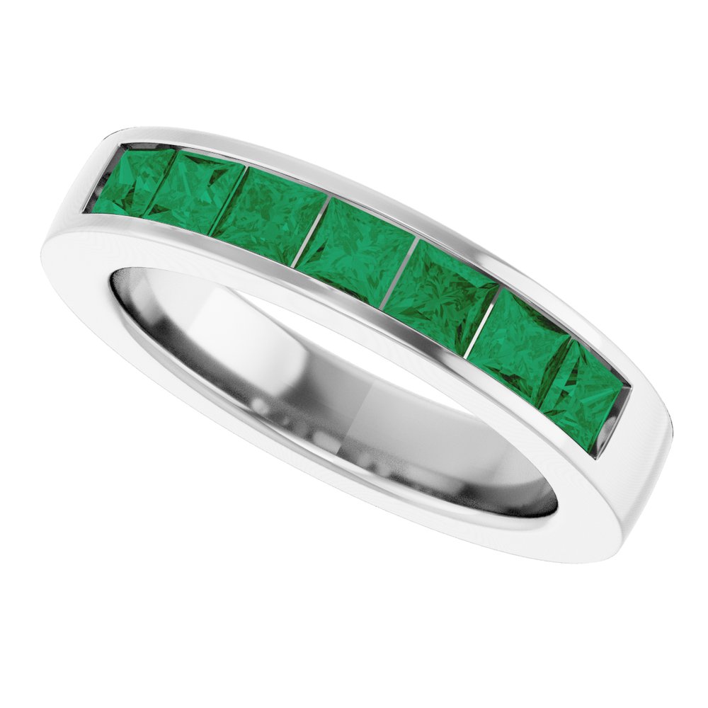 14K White Gold Lab-Grown Emerald Anniversary Band