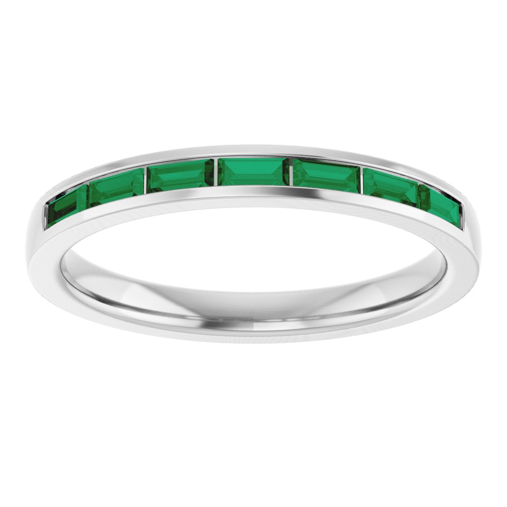 14K White Gold Lab-Grown Emerald Anniversary Band