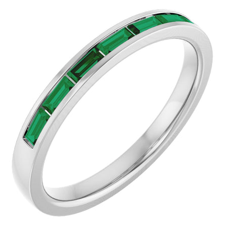 14K White Gold Lab-Grown Emerald Anniversary Band