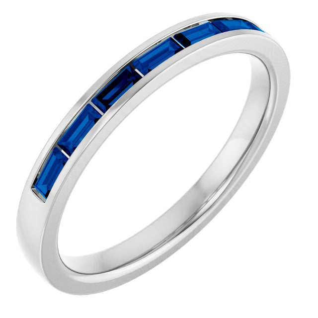 14K White Gold Lab-Grown Sapphire Anniversary Band