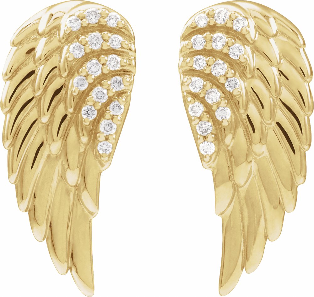 14K Yellow .07 CTW Natural Diamond Angel Wing Earrings