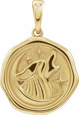 14K Yellow Gold Symbolic Wolf Animal Pendant
