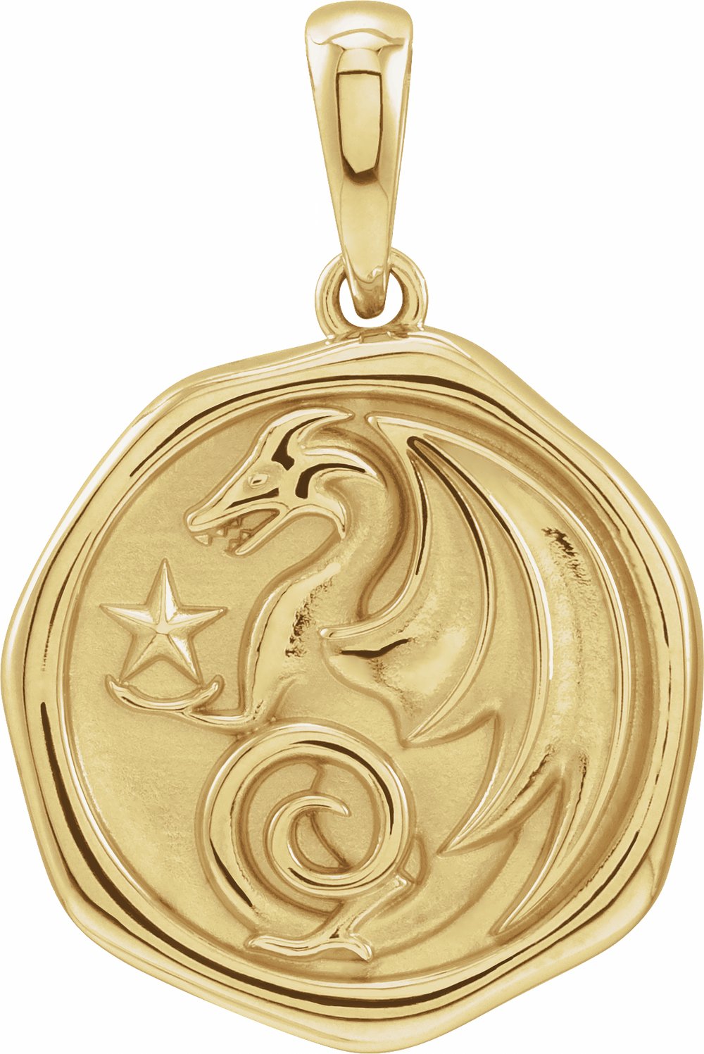 14K Yellow Gold Symbolic Dragon Animal Pendant