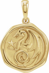 14K Yellow Gold Symbolic Dragon Animal Pendant