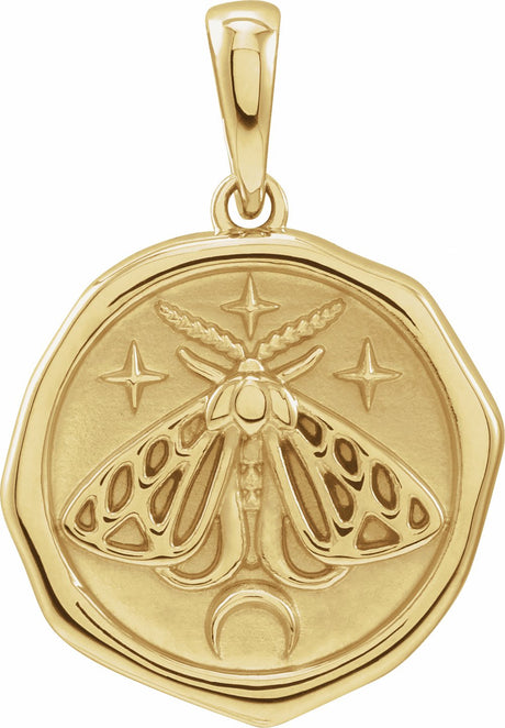 14K Yellow Gold Symbolic Moth Animal Pendant