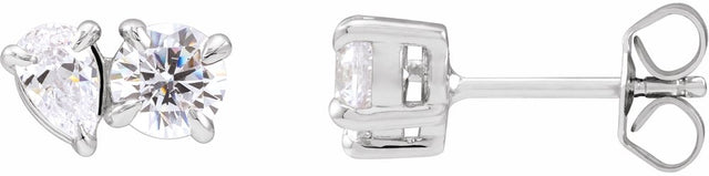 14K White 1 1/6 CTW Lab-Grown Diamond Two-Stone Stud Earrings