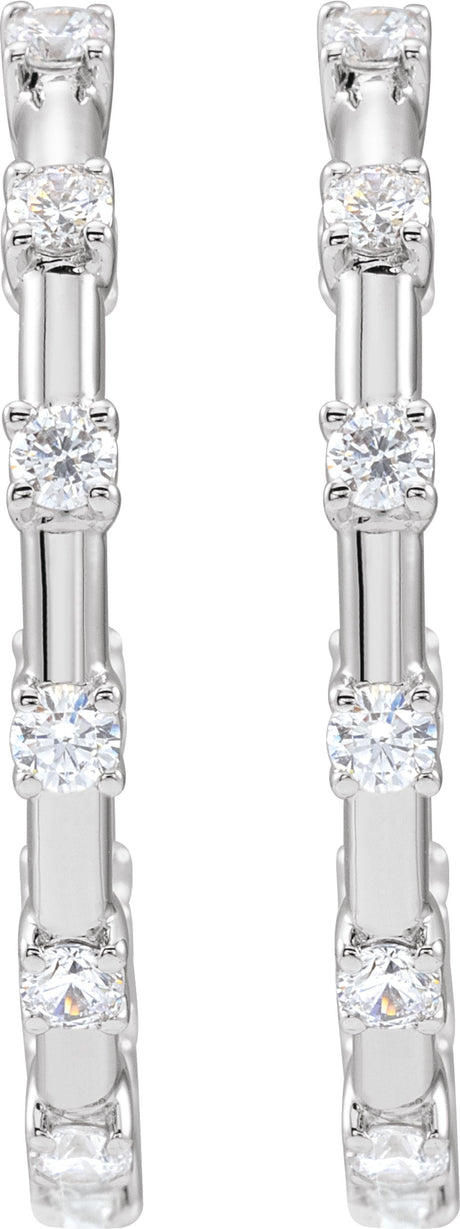 14K White Gold 1 CTW Lab-Grown Diamond Inside-Outside 25.1 mm Hoop Earrings