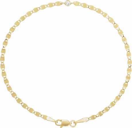 14K Yellow Gold .06 CT Natural Diamond Bezel-Set Link 7 1/2" Bracelet 