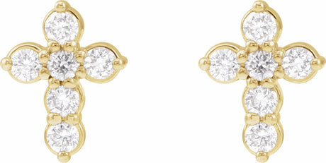 14K Yellow Gold 1/6 CTW Natural Diamond Cross Earrings