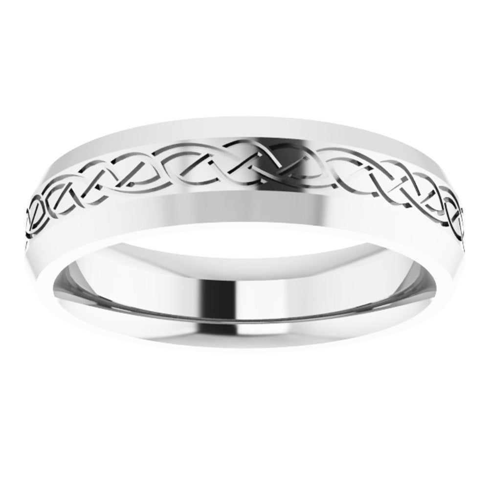 10K White Gold 5 mm Beveled-Edge Celtic-Inspired Comfort-Fit Flat Band Size 7