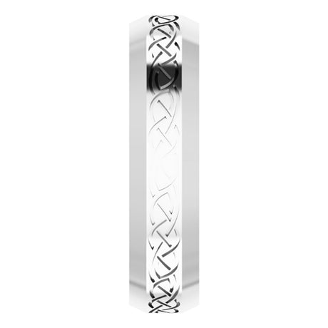 10K White Gold 5 mm Beveled-Edge Celtic-Inspired Comfort-Fit Flat Band Size 7