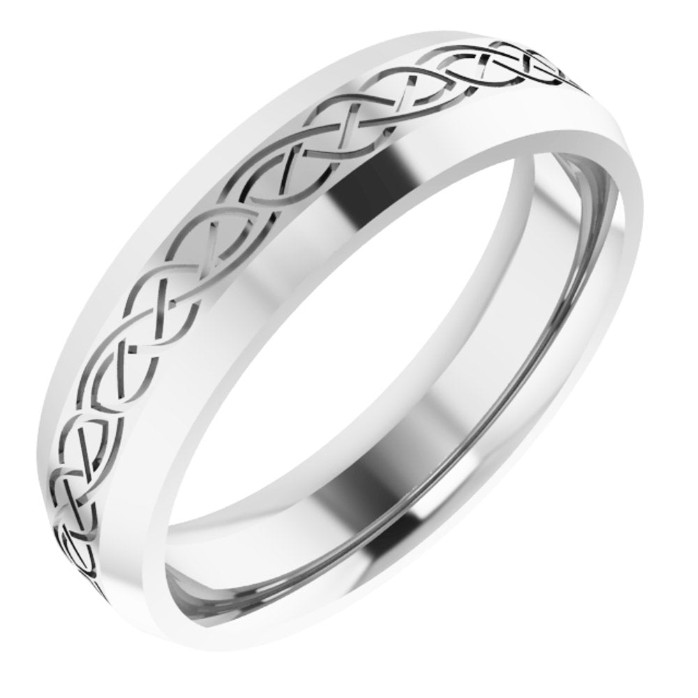 10K White Gold 5 mm Beveled-Edge Celtic-Inspired Comfort-Fit Flat Band Size 7