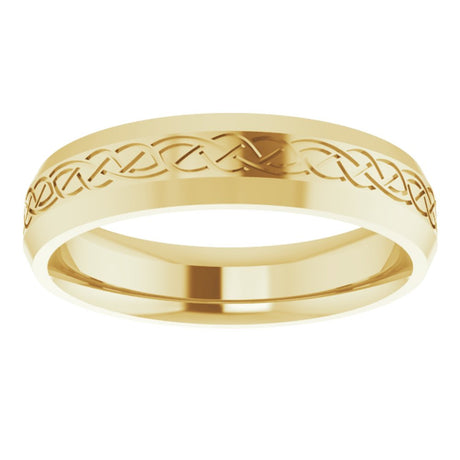 14K Yellow Gold 5 mm Beveled-Edge Celtic-Inspired Comfort-Fit Flat Band Size 9.5