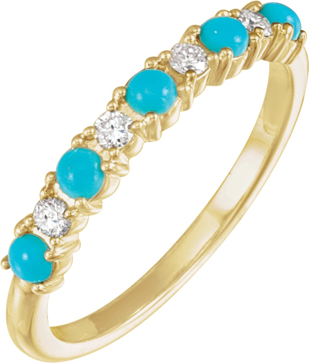 14K Yellow Natural Turquoise & 1/8 CTW Natural Diamond Ring