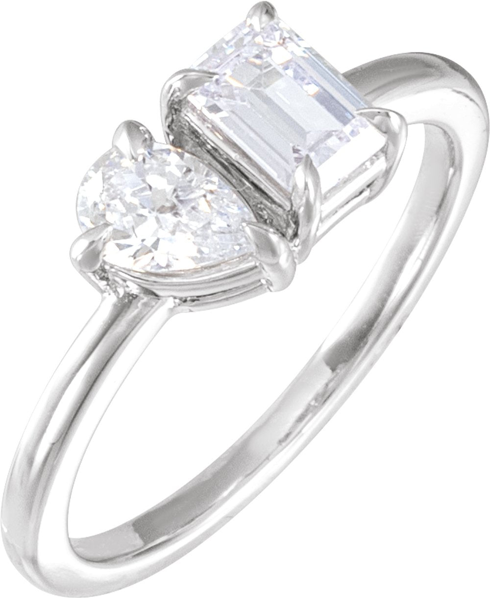 14K White 1 CTW Lab-Grown Diamond Two-Stone Ring