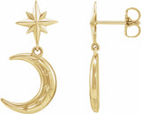 14K Yellow Crescent Moon Earrings