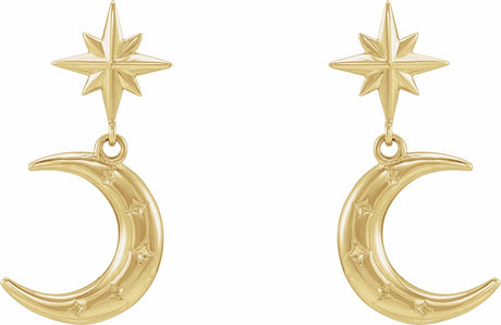 14K Yellow Crescent Moon Earrings