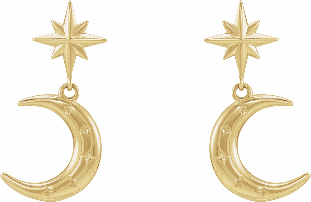 14K Yellow Crescent Moon Earrings