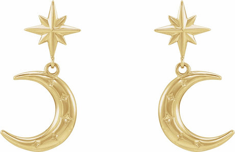 14K Yellow Crescent Moon Earrings