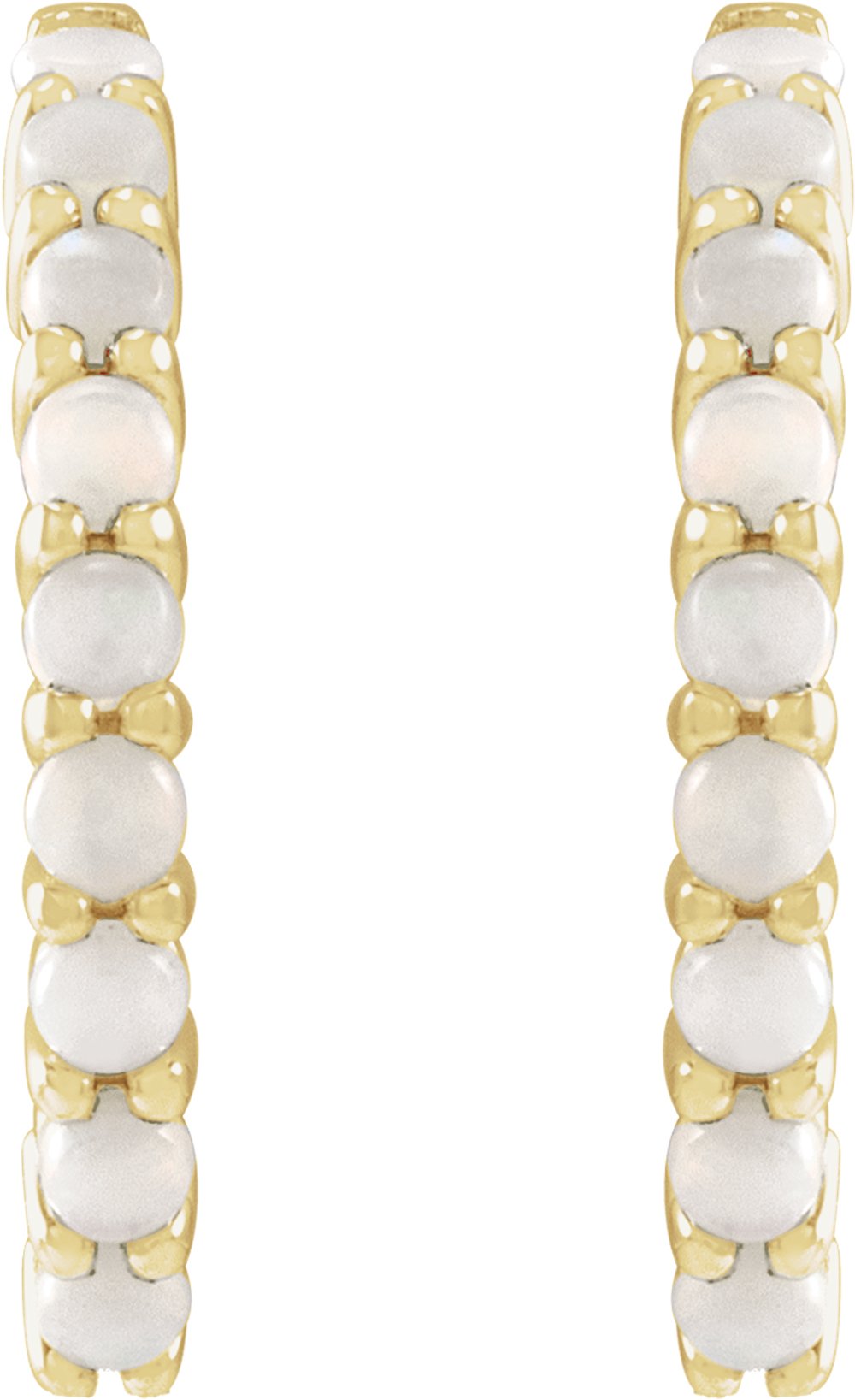 14K Yellow Natural White Opal 20 mm Huggie Hoop Earrings