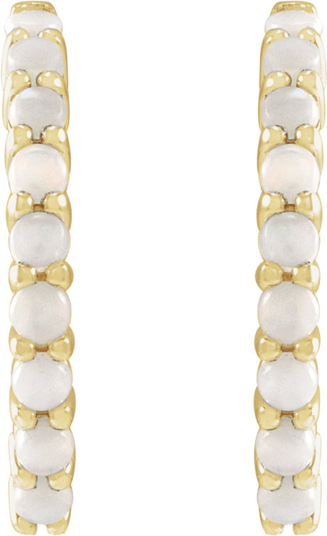 14K Yellow Natural White Opal 20 mm Huggie Hoop Earrings