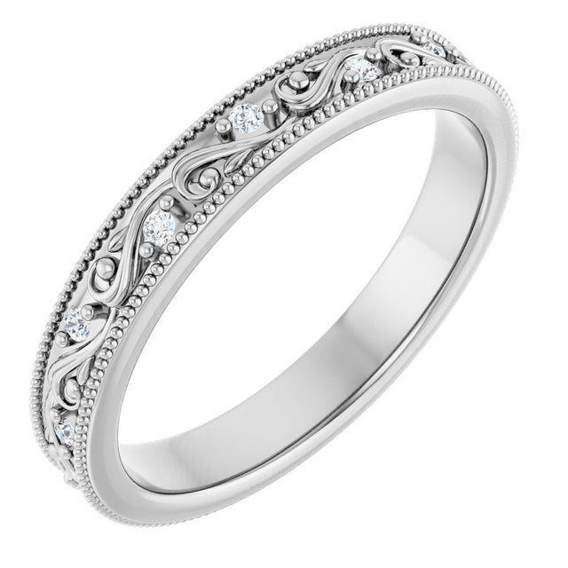 14K White 1/10 CTW Natural Diamond Floral Accented Band