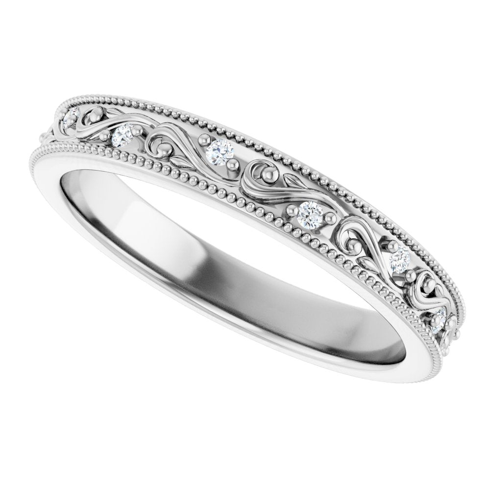 14K White 1/10 CTW Natural Diamond Floral Accented Band