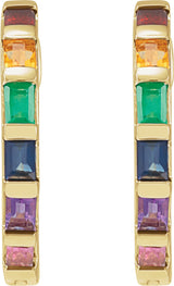 14K Yellow Natural Multi-Gemstone Rainbow Hoop Earrings