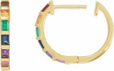 14K Yellow Natural Multi-Gemstone Rainbow Hoop Earrings