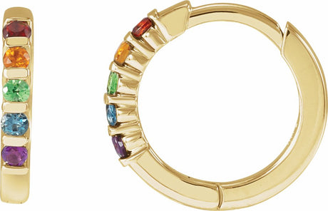 14K Yellow Natural Multi-Gemstone Rainbow Huggie Hoop Earrings