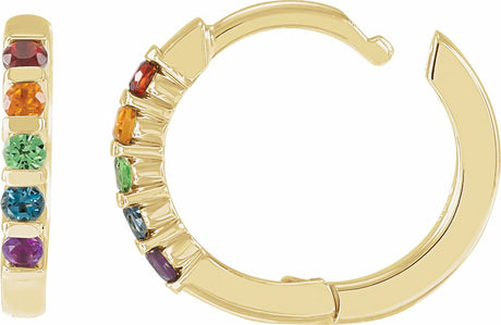 14K Yellow Natural Multi-Gemstone Rainbow Huggie Hoop Earrings